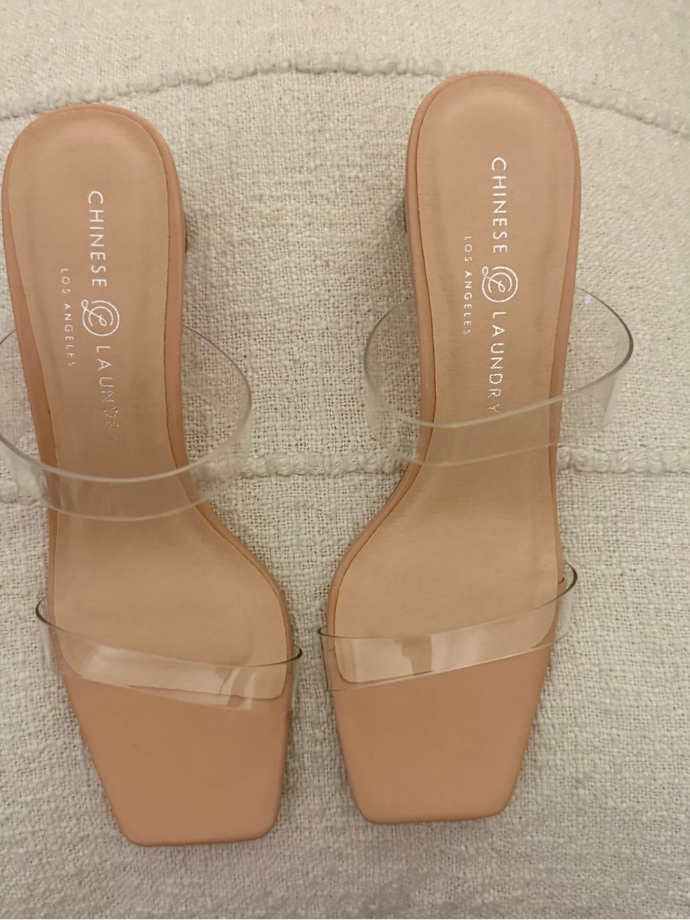 NWT Size 8 Chinese Laundry- Sundry Nude Clear Strap Block Heel Sandals